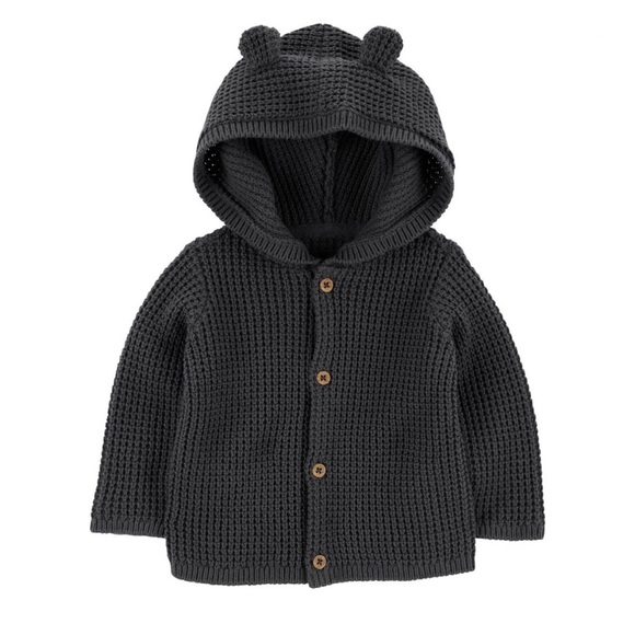 Carter's Other - Carter’s Little Planet bear knit jacket with hood & buttons- charcoal/dark gray